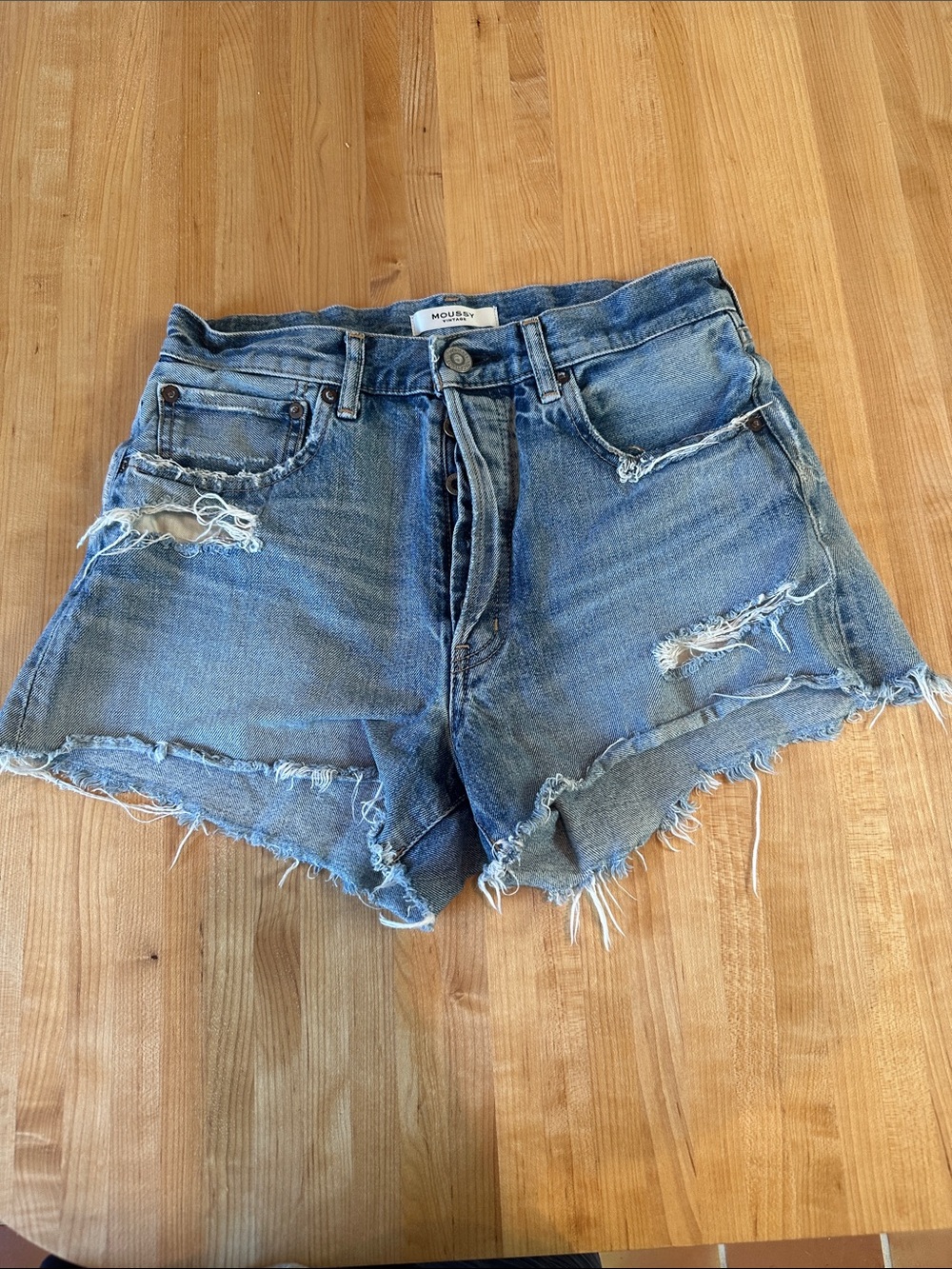 Moussy high waisted Light Blue Ripped Denim Cutoff Shorts